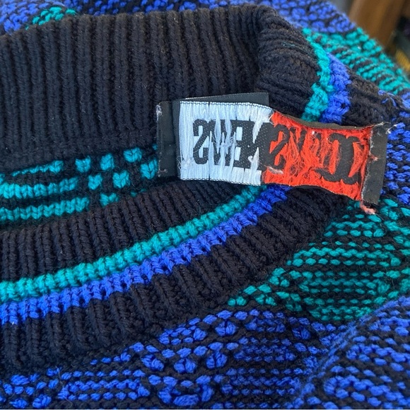 Grandpa Cosby Sweater Mens XL Relaxed Knit 90s Pullover Navy Green Cabincore - Picture 16 of 16